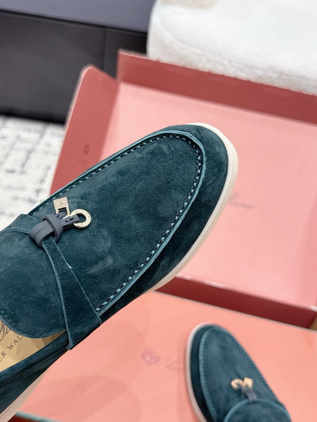 LP 26S SUMMER CHARMS WALK LOAFER IN DEEP TEAL GREEN SUEDE GOLD HARDWARE