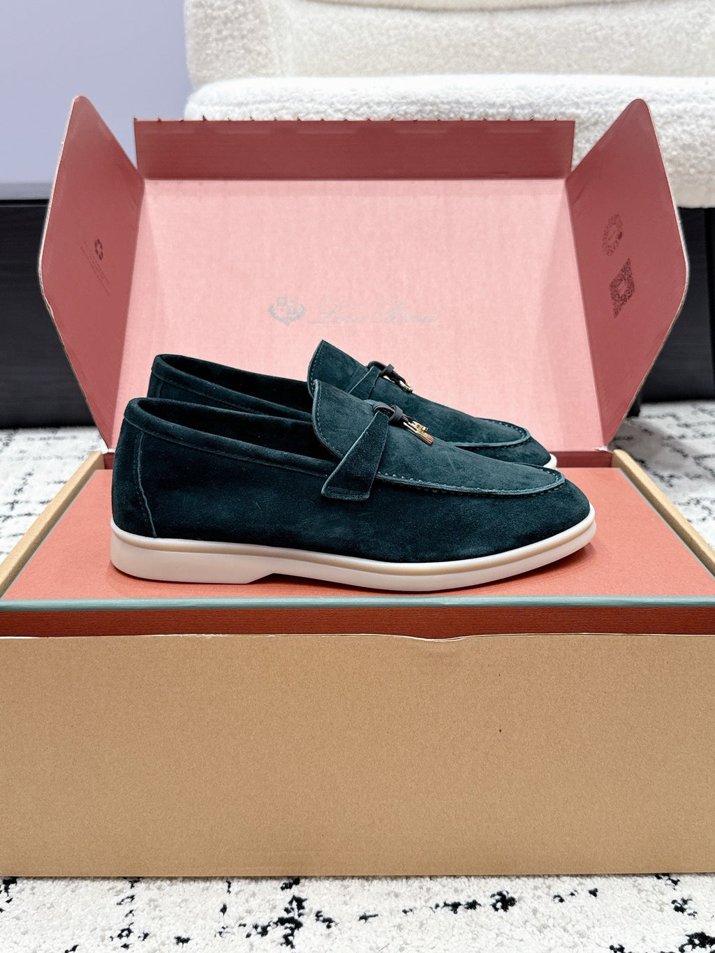 LP 26S SUMMER CHARMS WALK LOAFER IN DEEP TEAL GREEN SUEDE GOLD HARDWARE