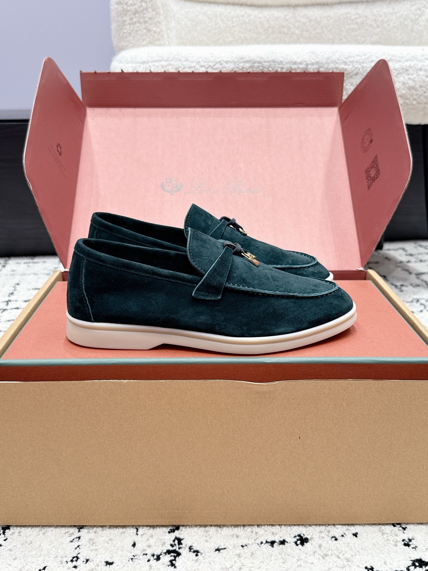 LP 26S SUMMER CHARMS WALK LOAFER IN DEEP TEAL GREEN SUEDE GOLD HARDWARE