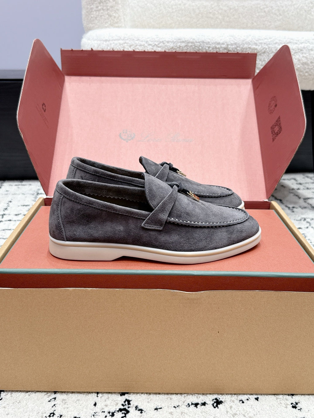 LP 26S SUMMER CHARMS WALK LOAFER IN CHARCOAL GRAY SUEDE GOLD HARDWARE