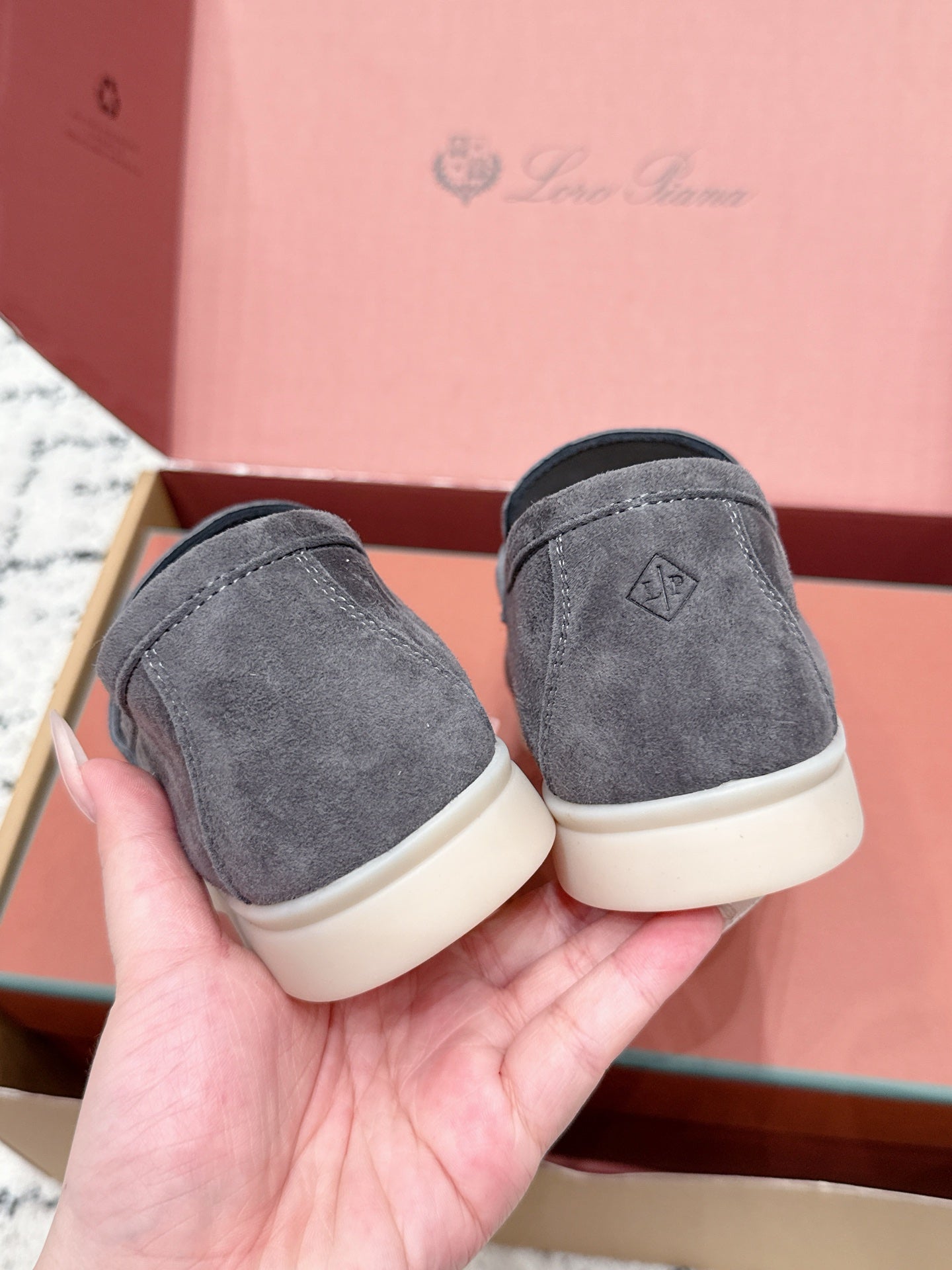 LP 26S SUMMER CHARMS WALK LOAFER IN CHARCOAL GRAY SUEDE GOLD HARDWARE
