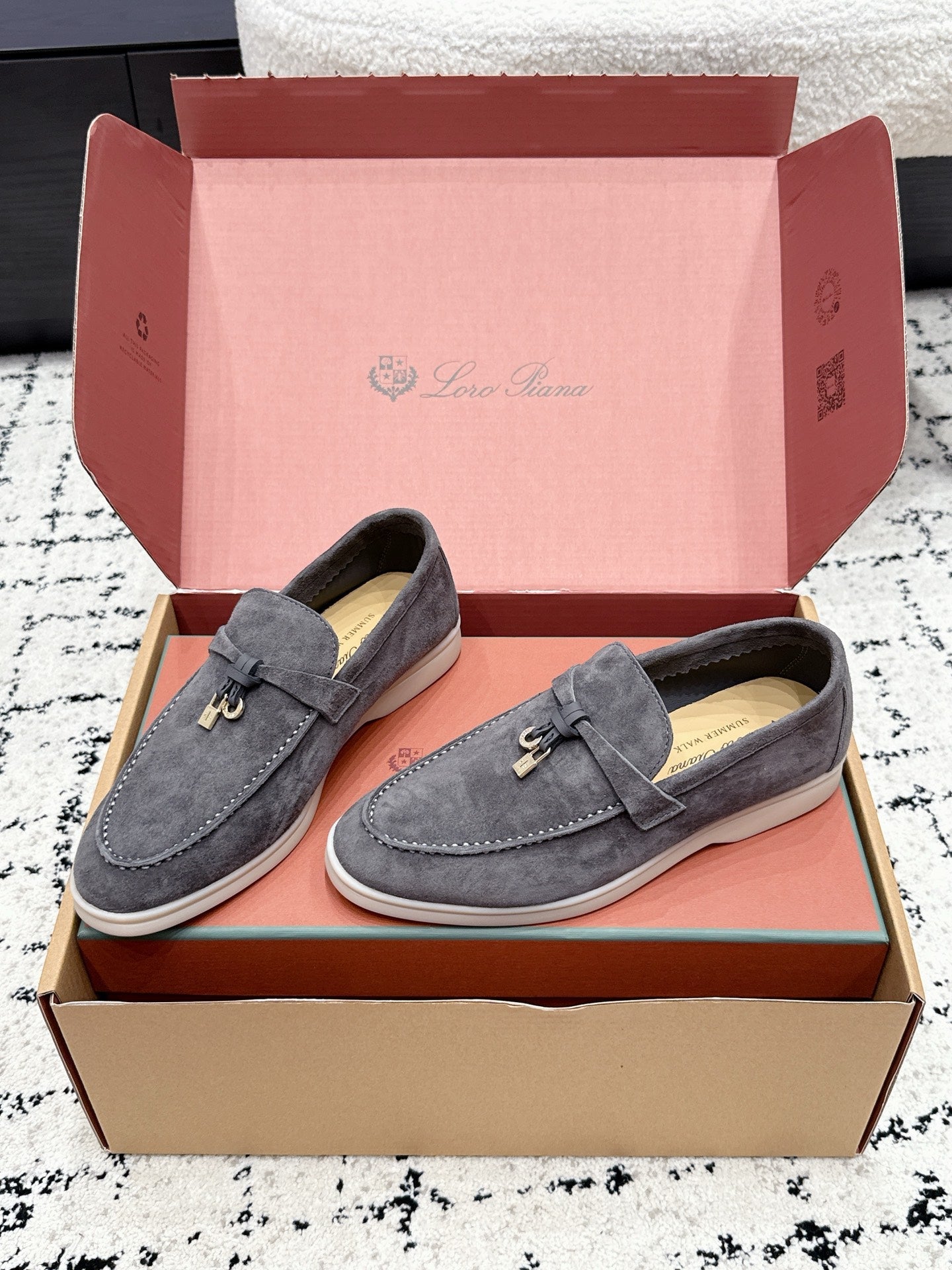 LP 26S SUMMER CHARMS WALK LOAFER IN CHARCOAL GRAY SUEDE GOLD HARDWARE