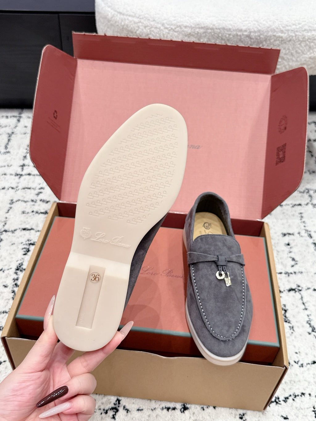 LP 26S SUMMER CHARMS WALK LOAFER IN CHARCOAL GRAY SUEDE GOLD HARDWARE