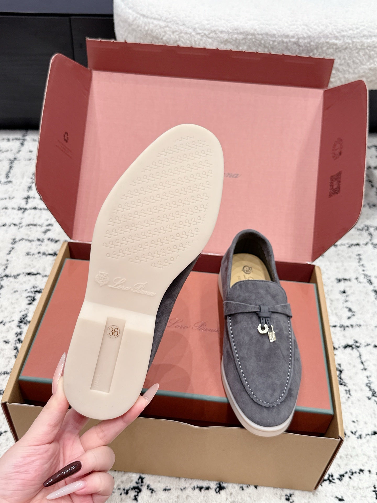 LP 26S SUMMER CHARMS WALK LOAFER IN CHARCOAL GRAY SUEDE GOLD HARDWARE