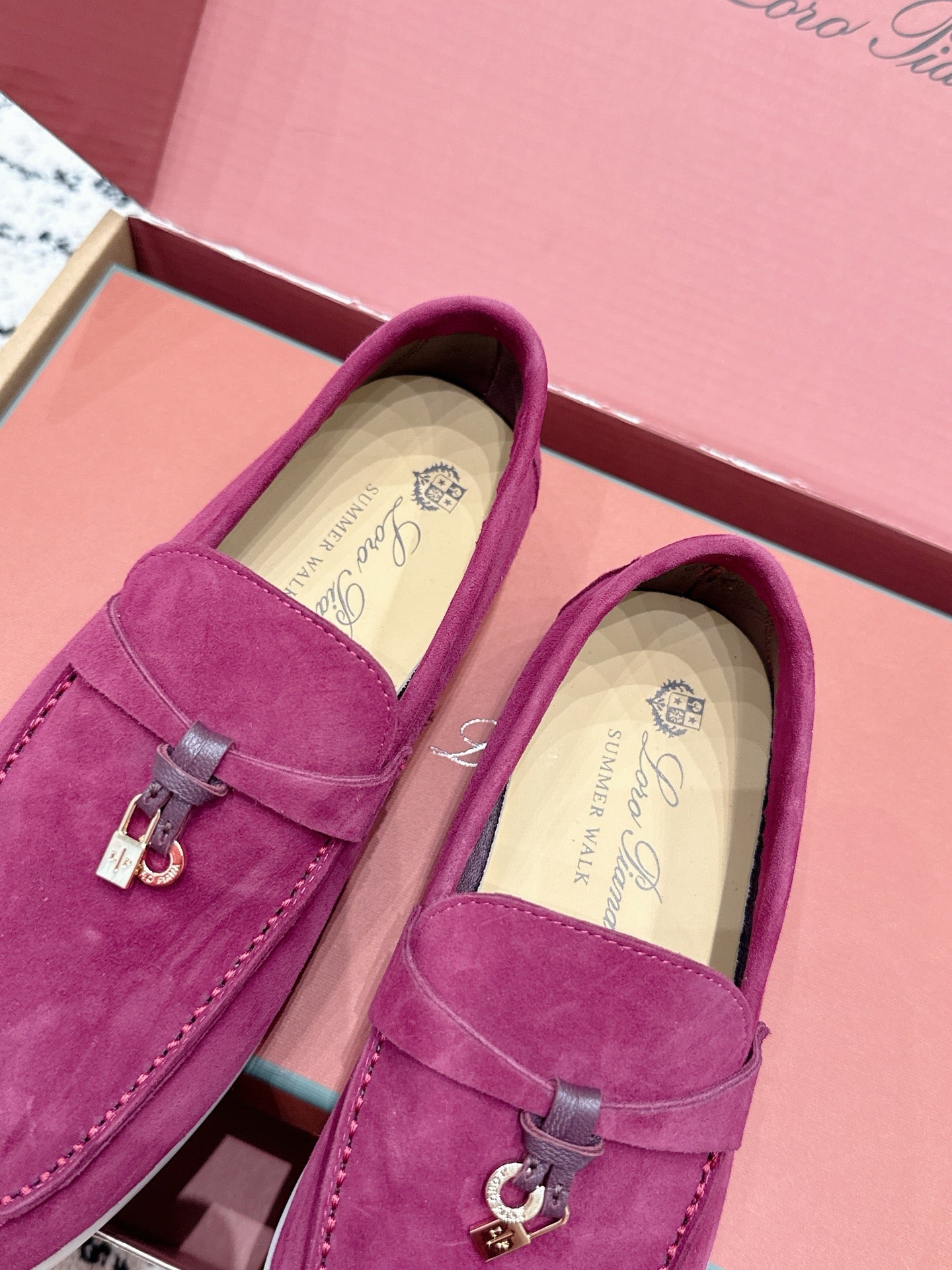 LP 26S SUMMER CHARMS WALK LOAFER IN FUCHSIA PINK SUEDE GOLD HARDWARE