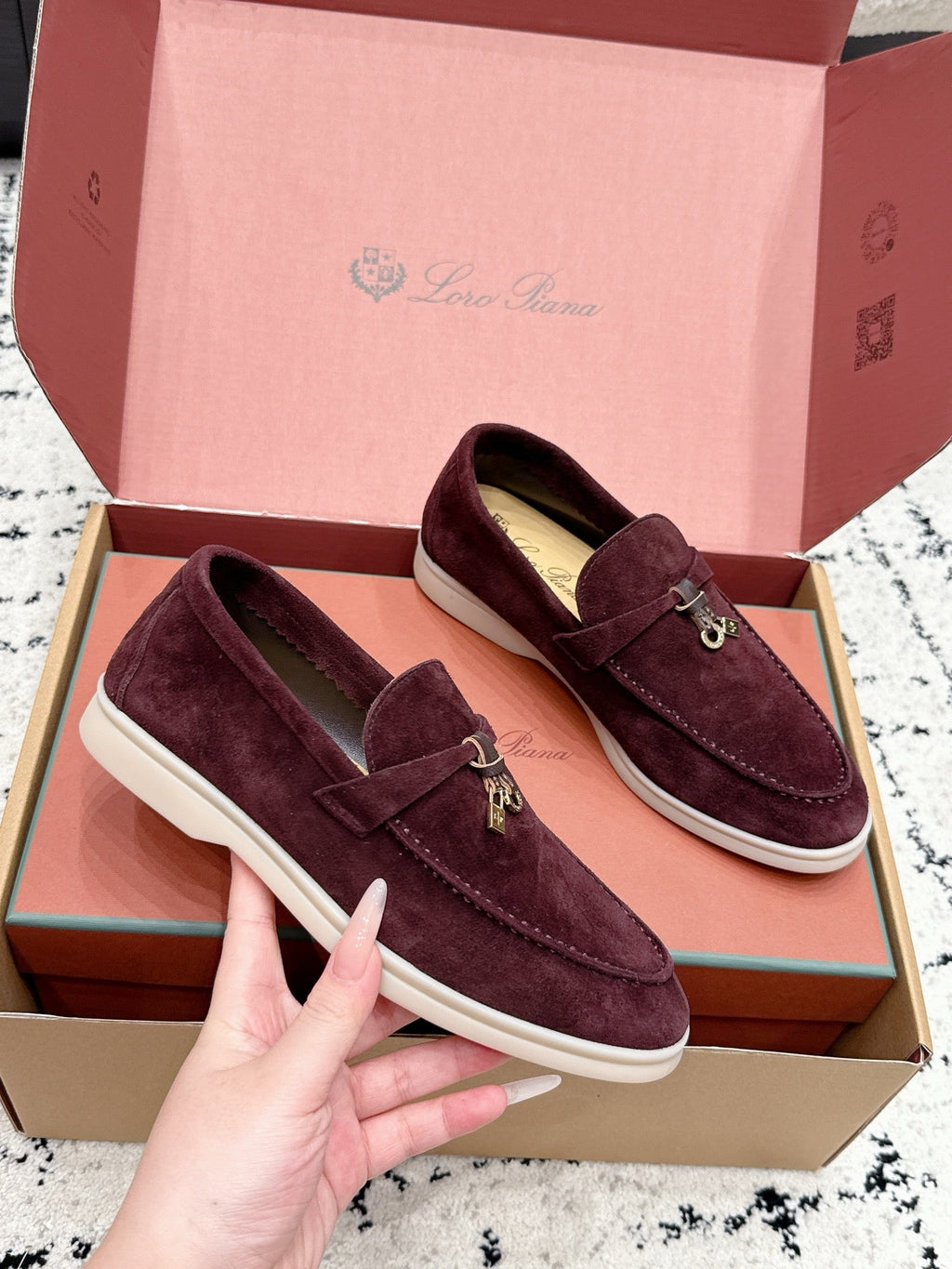 LP 26S SUMMER CHARMS WALK LOAFER IN BURGUNDY RED SUEDE GOLD HARDWARE