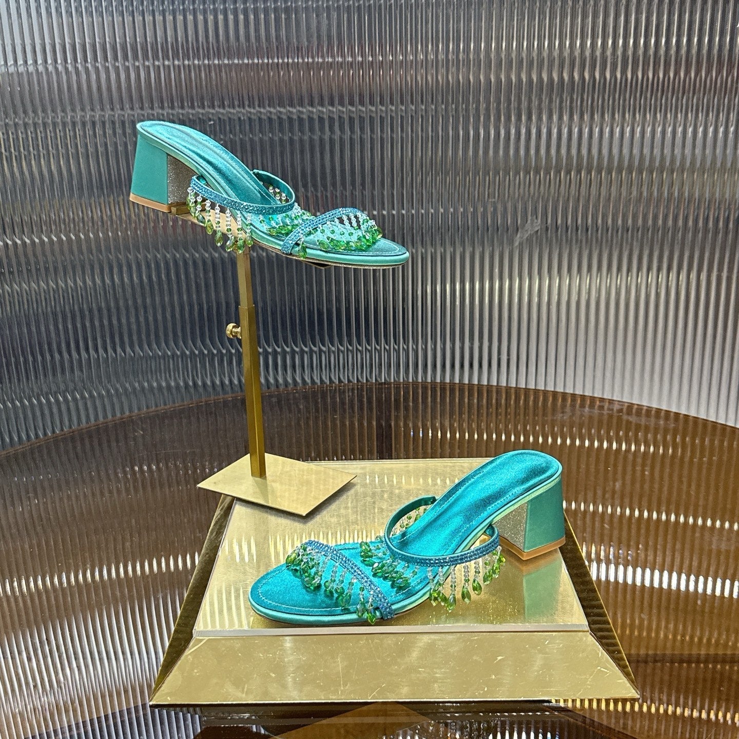 RENE CAOVILLA 26S HIGH-HEEL SANDALS 50 MM IN EMERALD GREEN LAMBSKIN