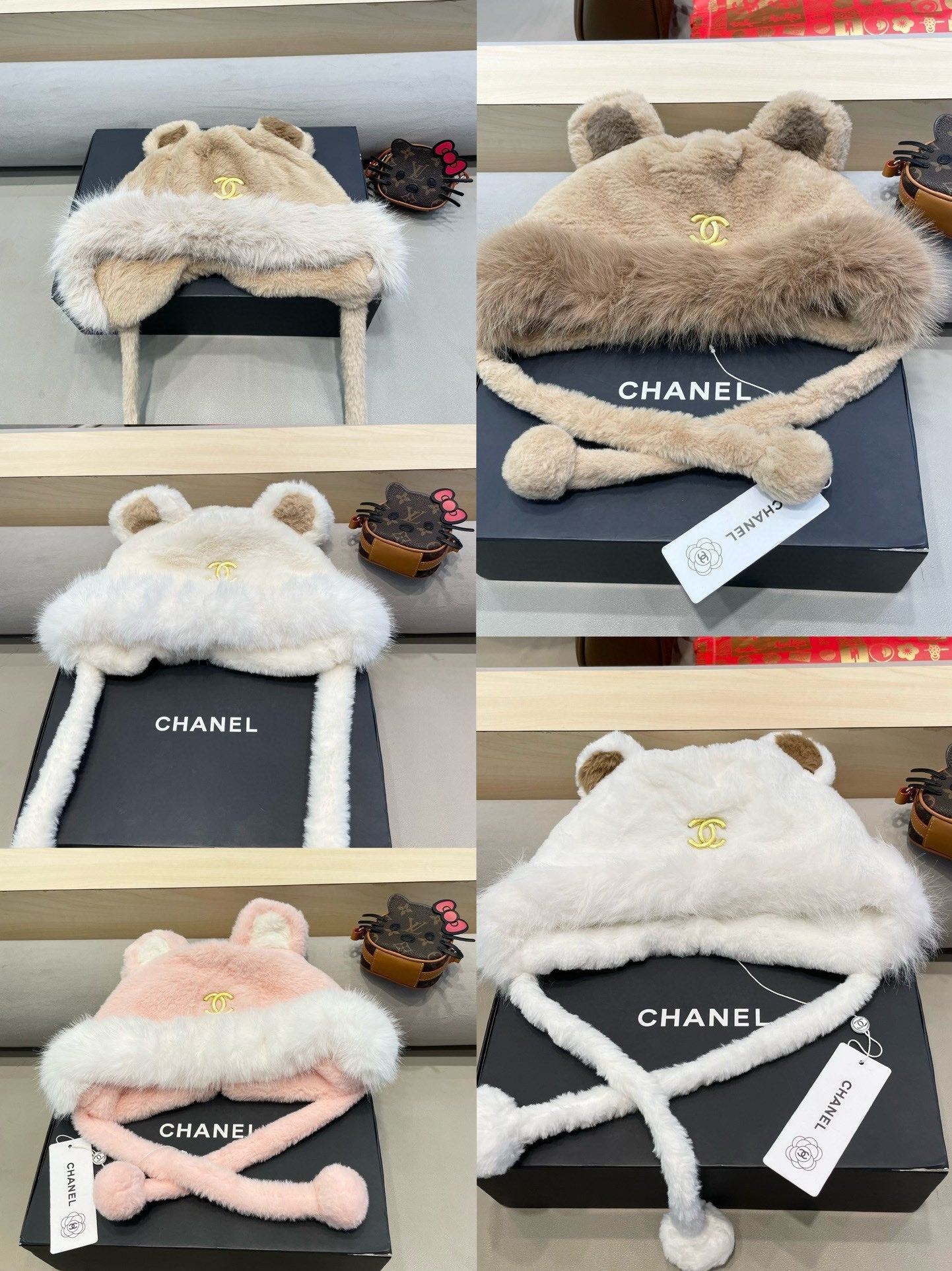 BEANIE HAT IN CAMEL BROWN LAMB FUR 426238