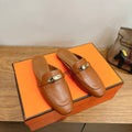 HM 26S KELLY MULE IN CARAMEL BROWN CALFSKIN GOLD HARDWARE