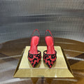 RENE CAOVILLA 26S HIGH-HEEL SLINGBACKS 100 MM IN RED MIX BLACK RHINESTONE MESH