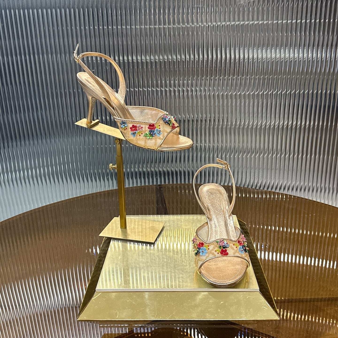 RENE CAOVILLA 26S HIGH-HEEL SANDALS 75 MM IN METALLIC GOLD LAMBSKIN