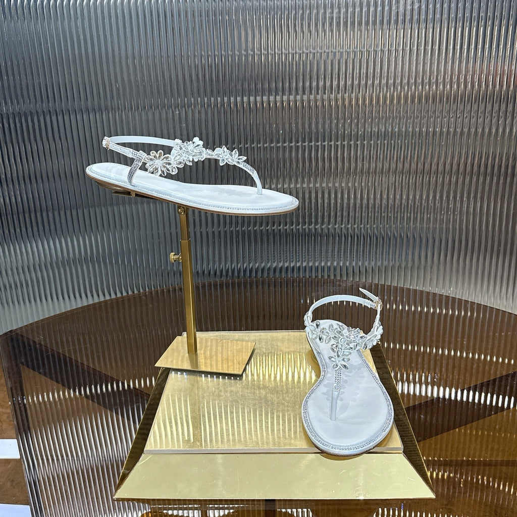 RENE CAOVILLA 26S EMBELLISHED THONG SANDALS IN WHITE LAMBSKIN STYLE 1
