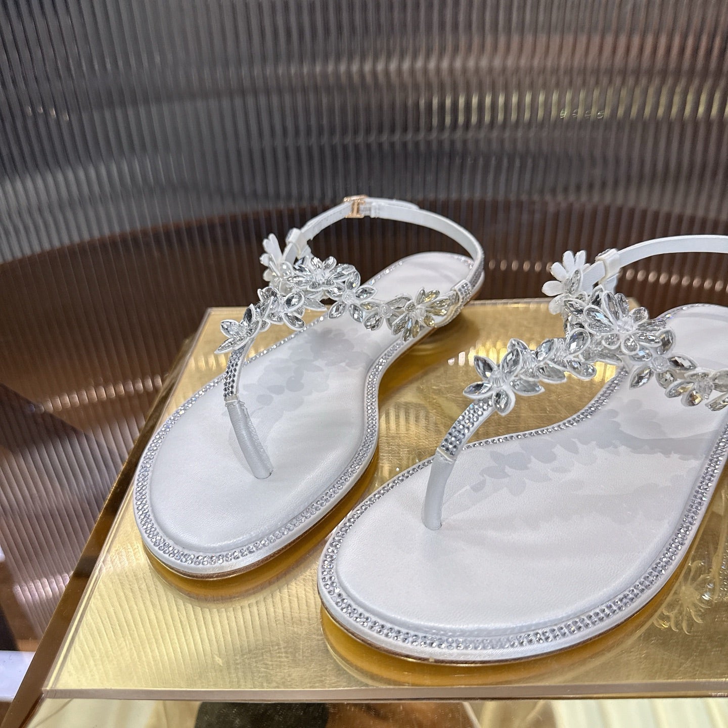RENE CAOVILLA 26S EMBELLISHED THONG SANDALS IN WHITE LAMBSKIN STYLE 1