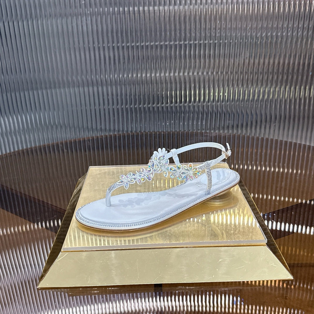 RENE CAOVILLA 26S EMBELLISHED THONG SANDALS IN WHITE LAMBSKIN