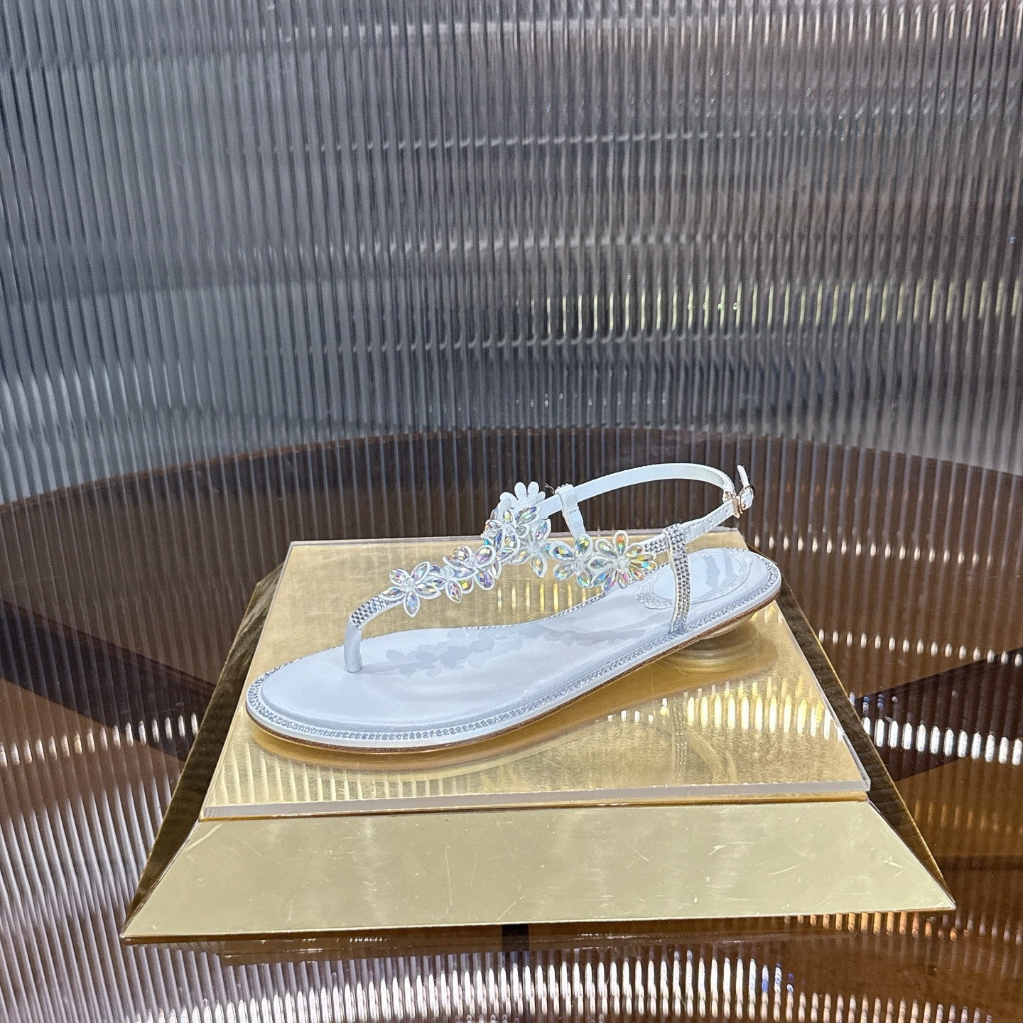 RENE CAOVILLA 26S EMBELLISHED THONG SANDALS IN WHITE LAMBSKIN