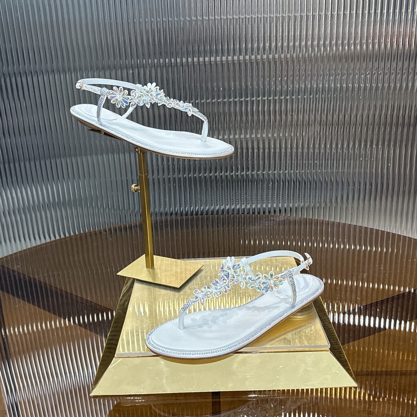 RENE CAOVILLA 26S EMBELLISHED THONG SANDALS IN WHITE LAMBSKIN