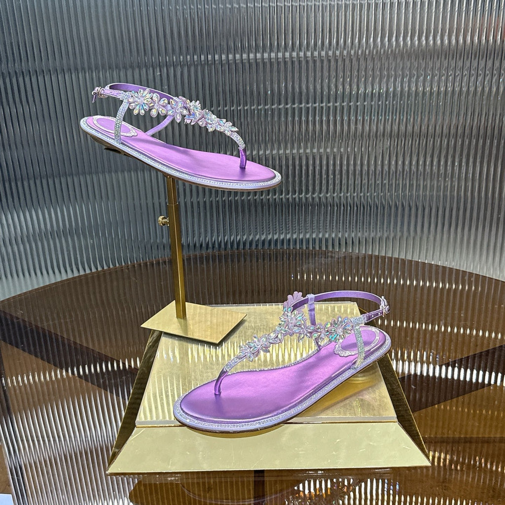RENE CAOVILLA 26S EMBELLISHED THONG SANDALS IN PURPLE LAMBSKIN