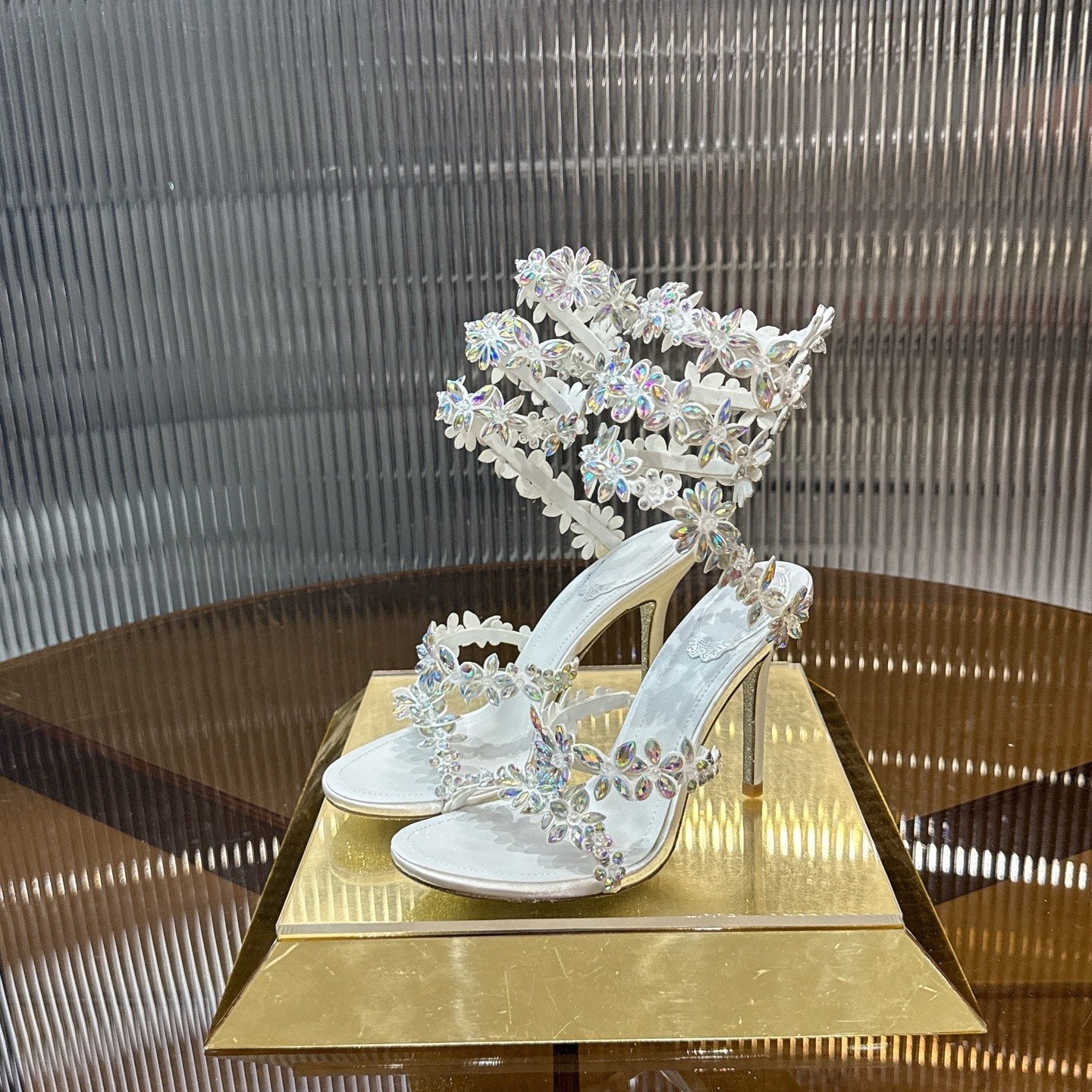 RENE CAOVILLA 26S HEELED SANDALS 100 MM IN WHITE LAMBSKIN