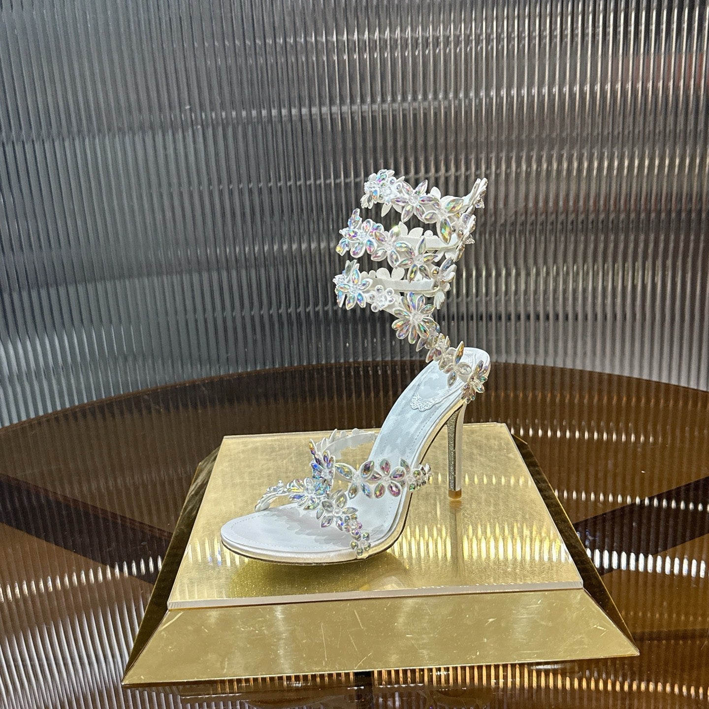 RENE CAOVILLA 26S HEELED SANDALS 100 MM IN WHITE LAMBSKIN