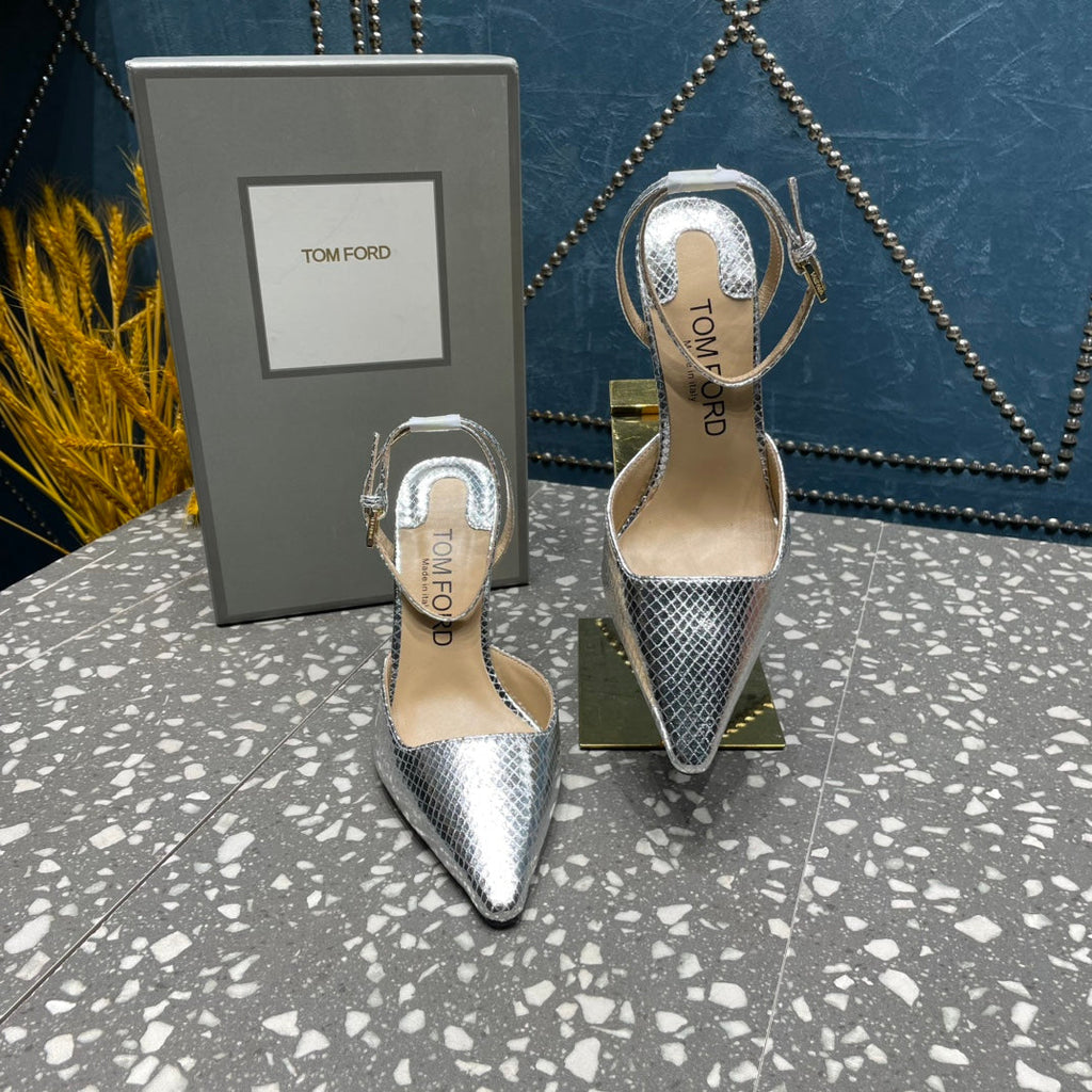 HIGH HEELS 10 CM IN SILVER SNAKE PATTERNED CALFSKIN