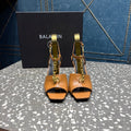 BALMAIN 26S HIGH-HEEL SANDALS 95 MM IN BROWN CALFSKIN