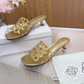 LOEWE 26S PETAL ANAGRAM SLIDE 45MM IN GOLD SOFT CALFSKIN WITH CRYSTALS