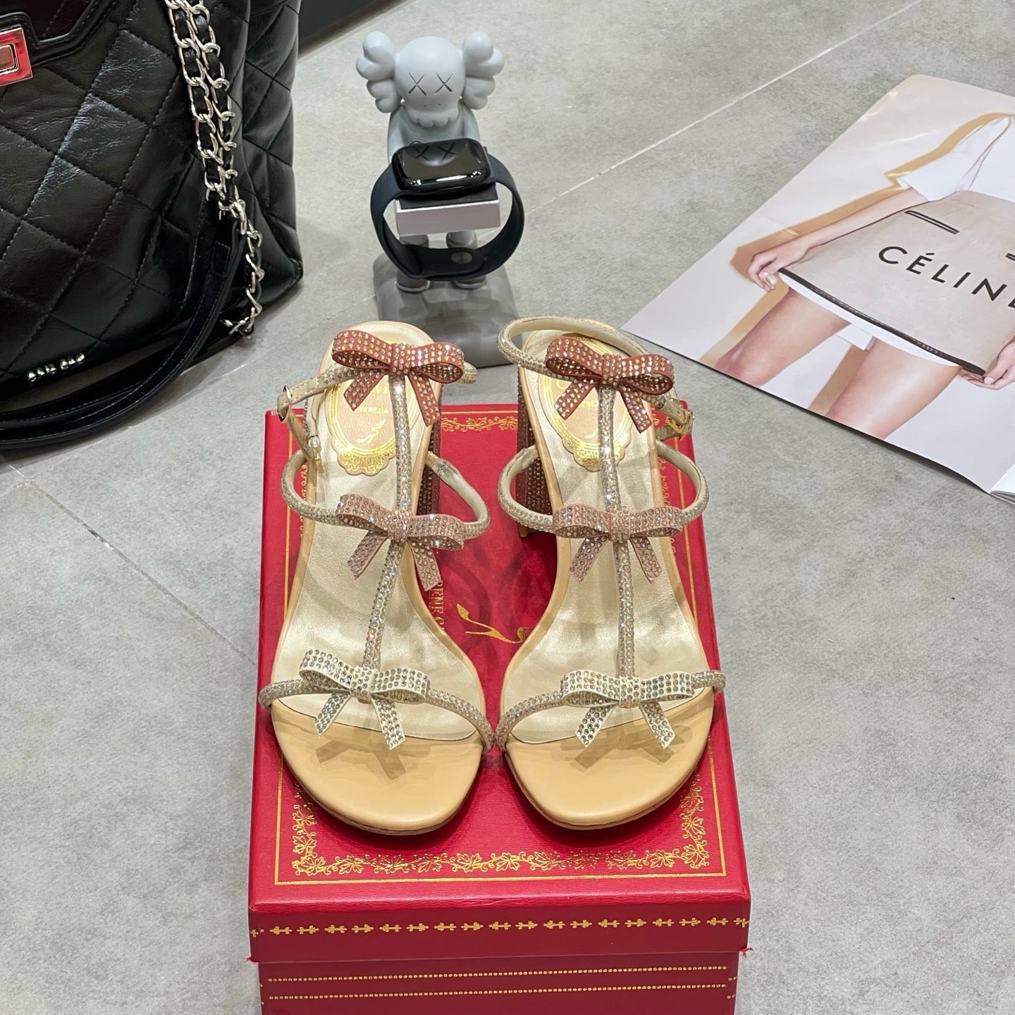 RENE CAOVILLA 26S HEELED SANDALS 85 MM IN BEIGE LAMBSKIN WITH BOW