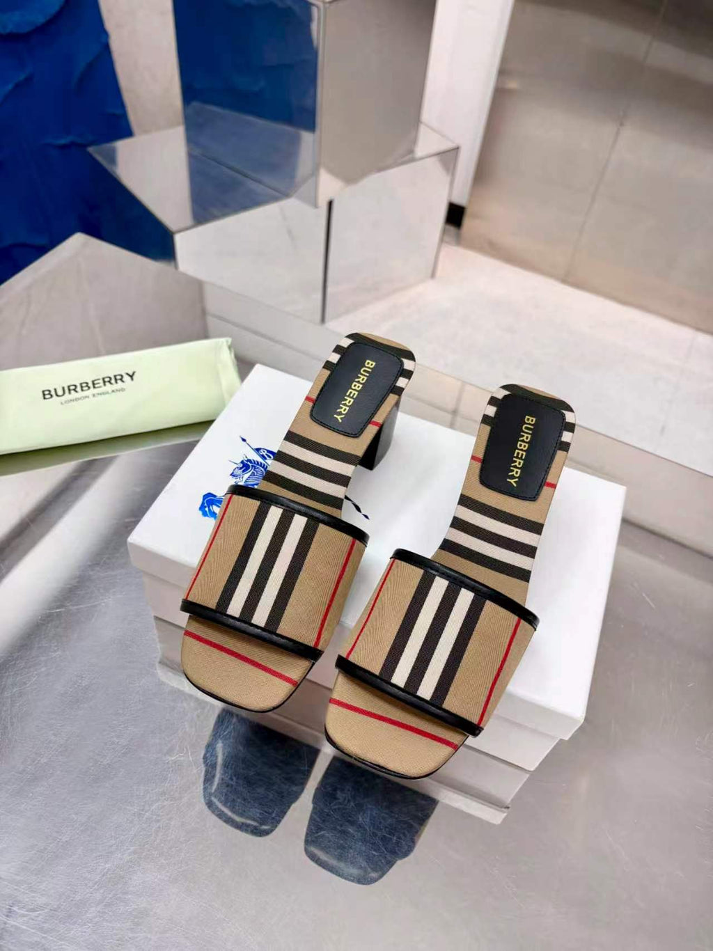 BURBERRY 26S HIGH HEEL SANDALS 55MM IN BEIGE CANVAS