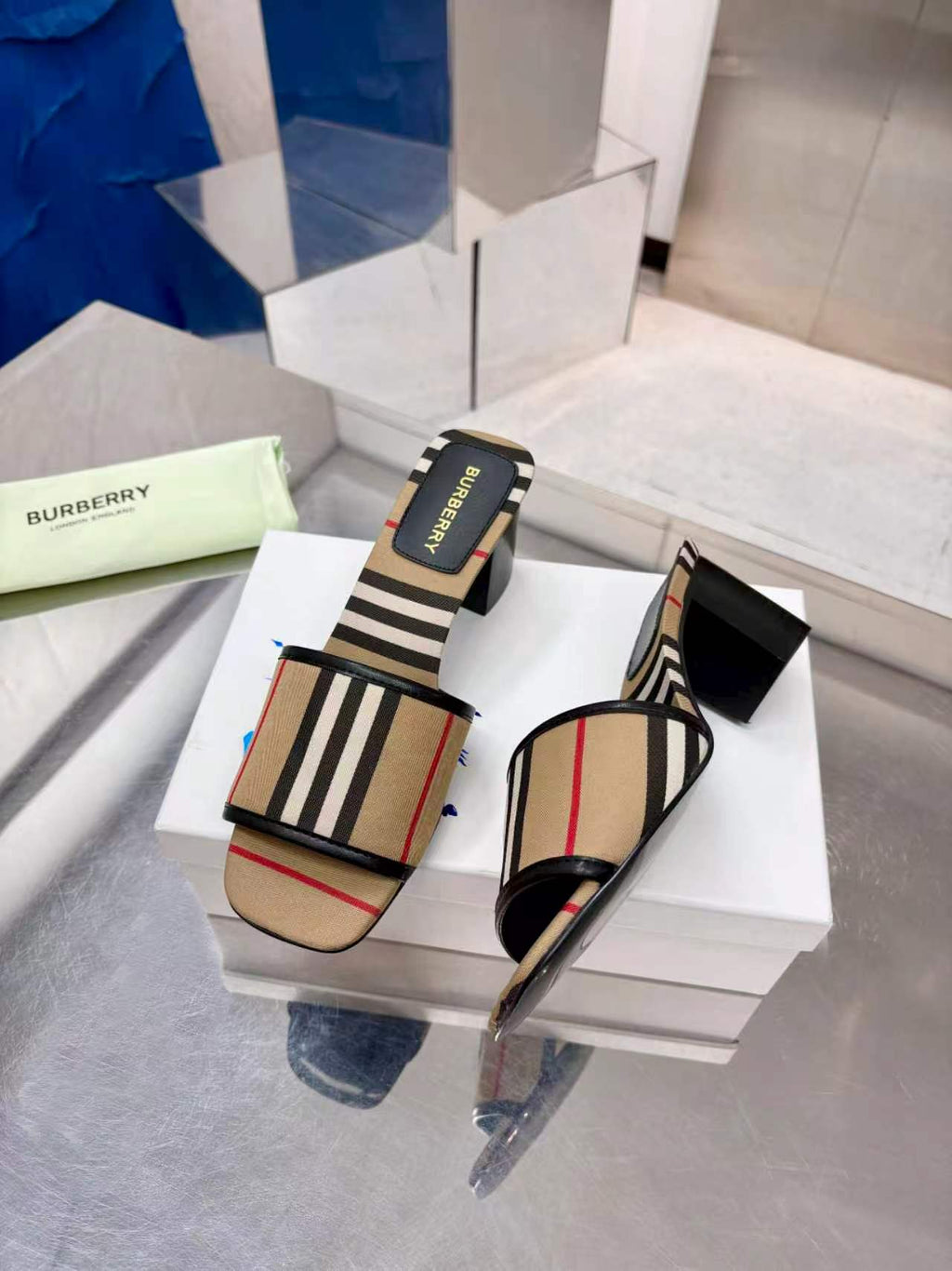 BURBERRY 26S HIGH HEEL SANDALS 55MM IN BEIGE CANVAS