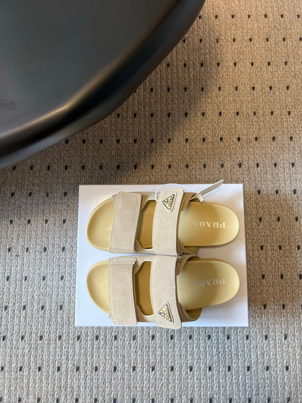 PRADA 26S DOUBLE STRAP SLIDES 35MM IN BEIGE SUEDE