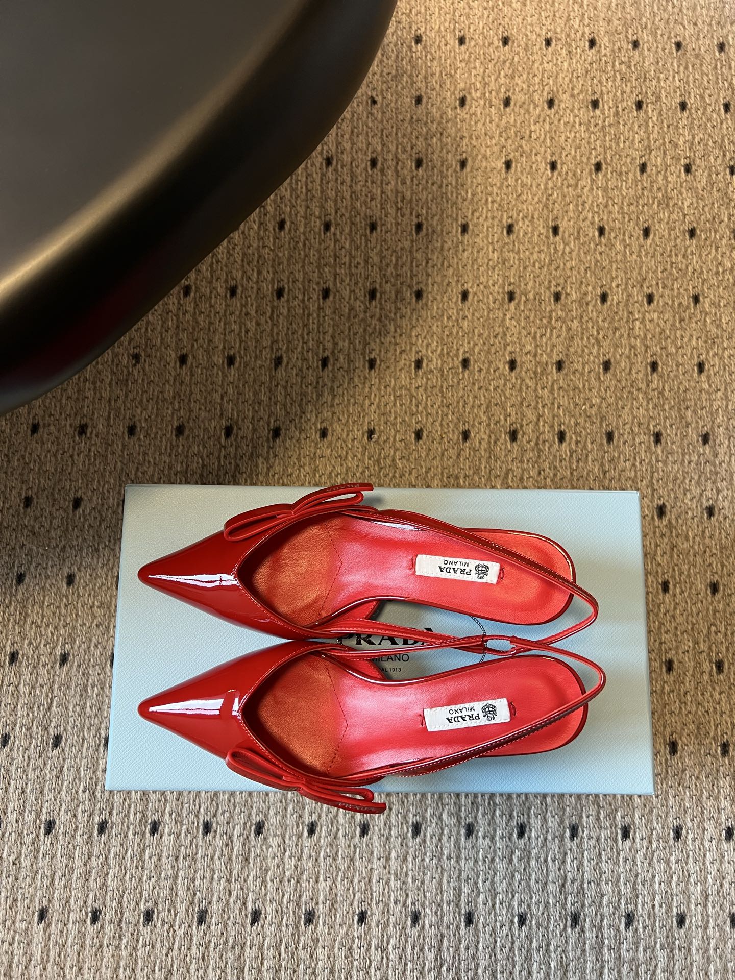 PRADA 26S BOW DETAIL SLINGBACK PUMPS 55MM IN RED PATENT CALFSKIN