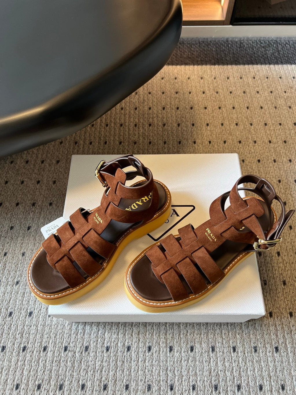 PRADA 26S GLADIATOR SANDALS 55MM IN BROWN SUEDE