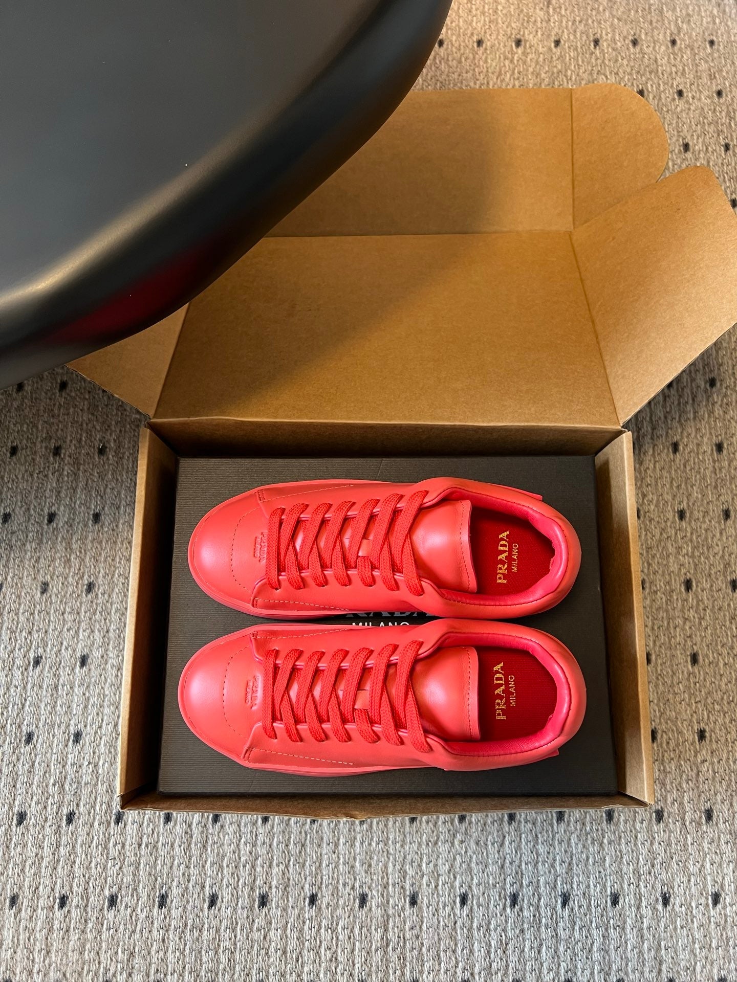 PRADA 26S LACE UP SNEAKERS 40MM IN RED CALFSKIN
