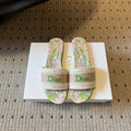 DIOR 26S SLIDES DWAY IN BEIGE GREEN EMBROIDERED CANVAS WITH LOGO & FLORAL PRINT FOOTBED
