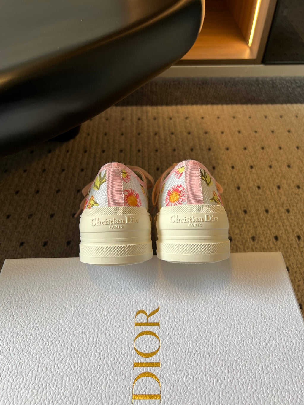 DIOR 26S LOW-TOP SNEAKER 50MM IN WHITE AND PINK EMBROIDERED CANVAS