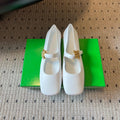 BOTTEGA VENETA 26S MARY JANE FLATS IN WHITE LAMBSKIN WITH GOLD HARDWARE
