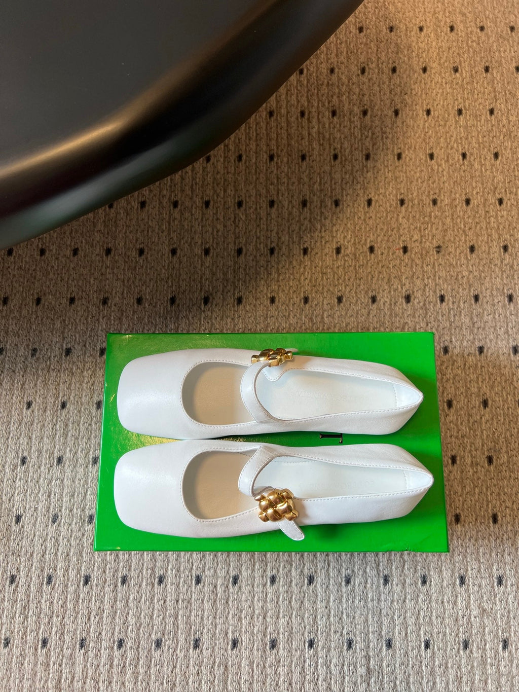 BOTTEGA VENETA 26S MARY JANE FLATS IN WHITE LAMBSKIN WITH GOLD HARDWARE