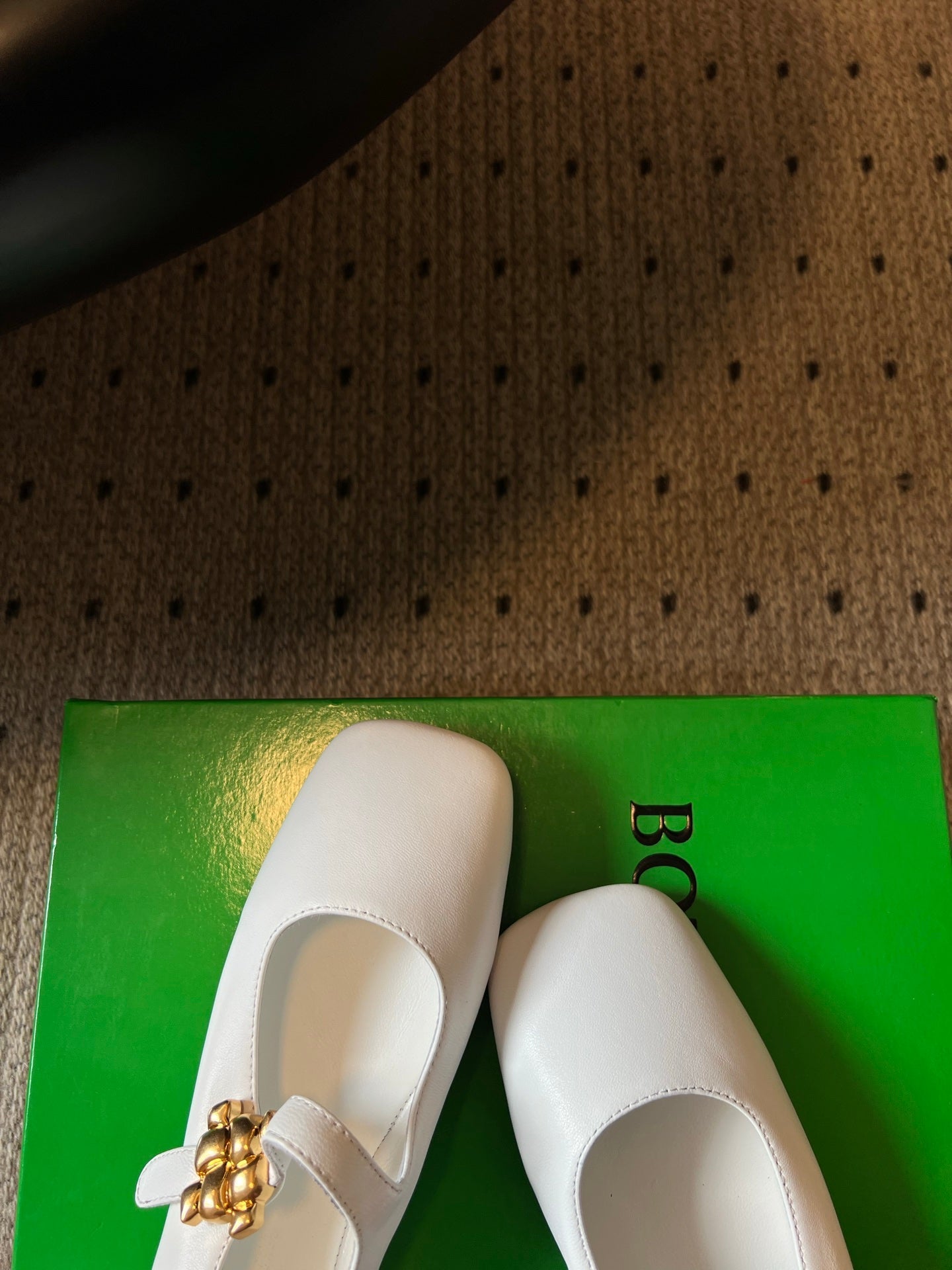 BOTTEGA VENETA 26S MARY JANE FLATS IN WHITE LAMBSKIN WITH GOLD HARDWARE