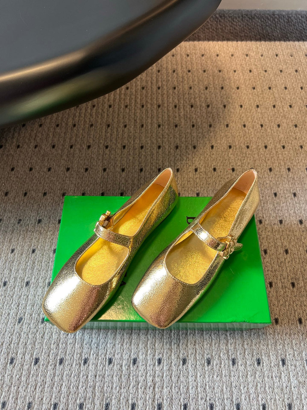 BOTTEGA VENETA 26S MARY JANE FLATS IN GOLD LAMBSKIN WITH GOLD HARDWARE