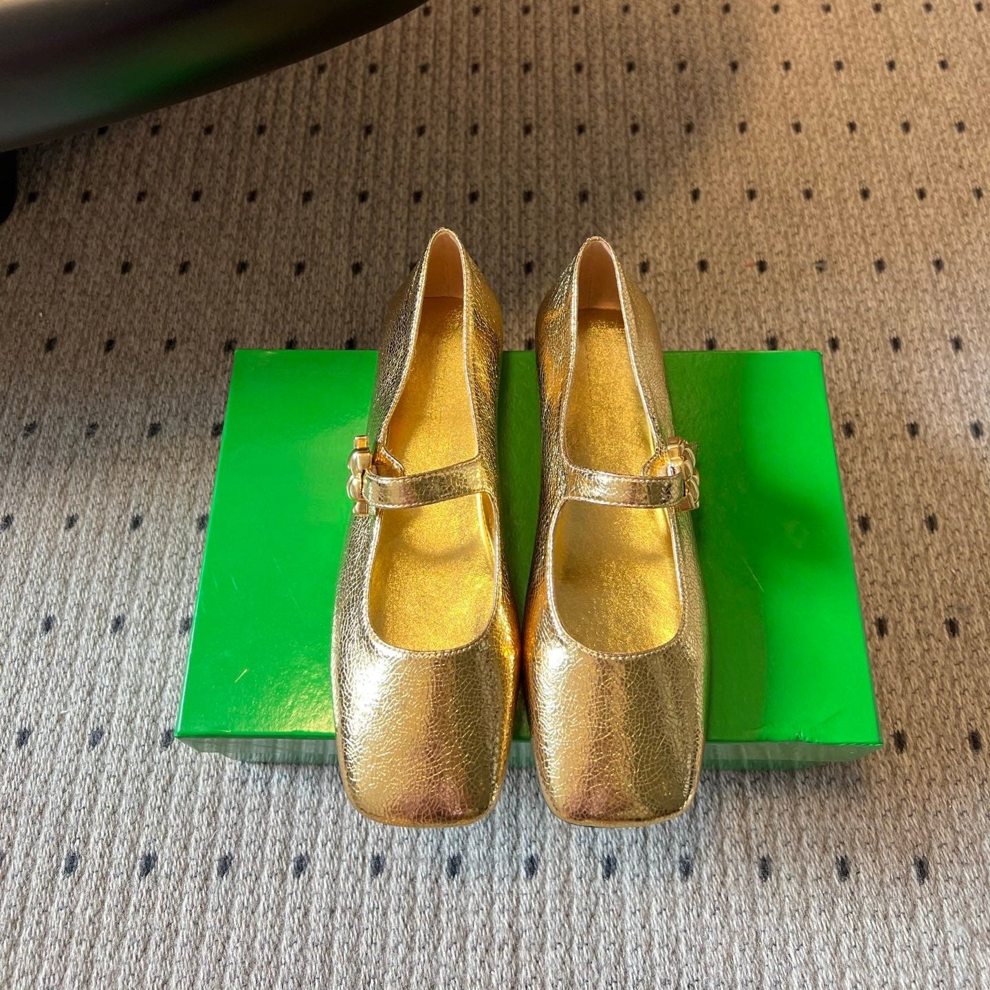 BOTTEGA VENETA 26S MARY JANE FLATS IN GOLD LAMBSKIN WITH GOLD HARDWARE