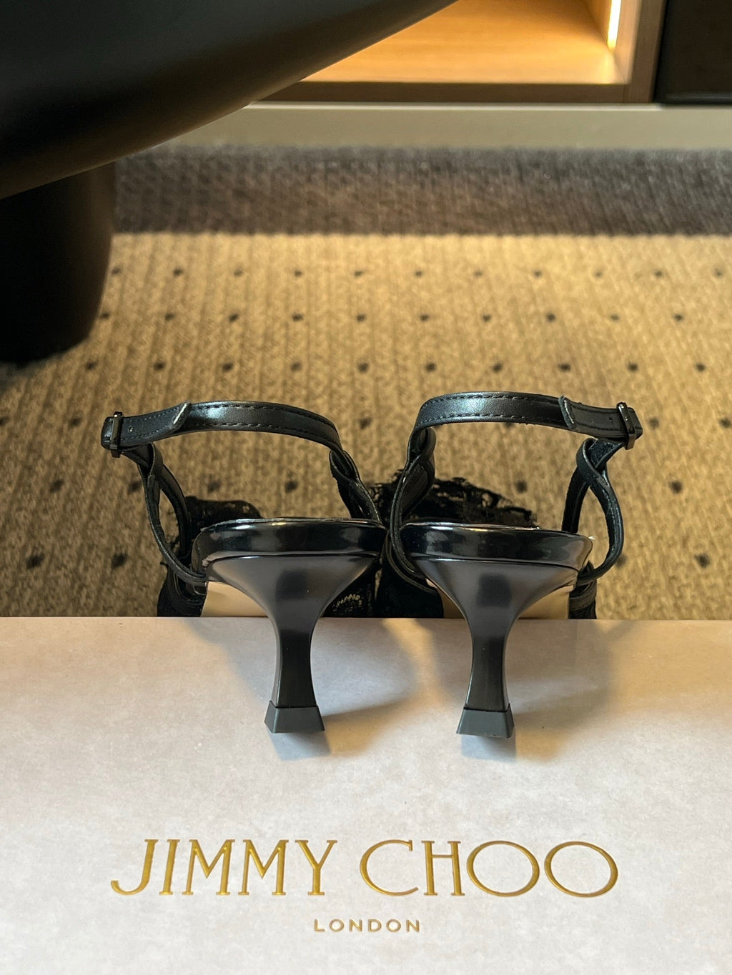 JIMMY CHOO 26S HEELED SLINGSBACKS 50 MM IN BLACK LACE AND CALFSKIN