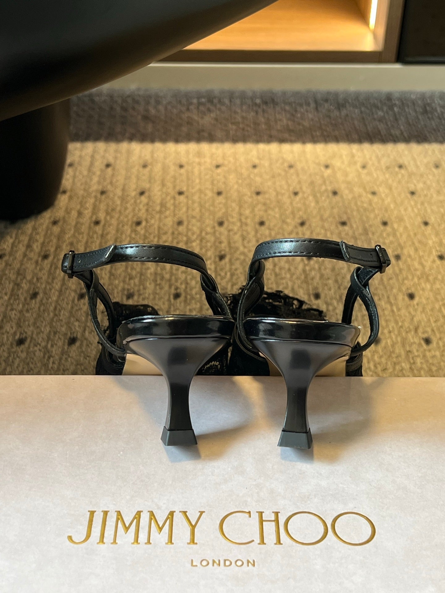 JIMMY CHOO 26S HEELED SLINGSBACKS 50 MM IN BLACK LACE AND CALFSKIN