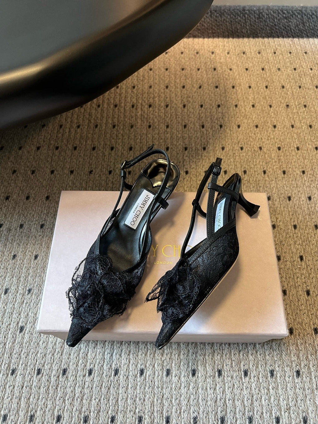JIMMY CHOO 26S HEELED SLINGSBACKS 50 MM IN BLACK LACE AND CALFSKIN