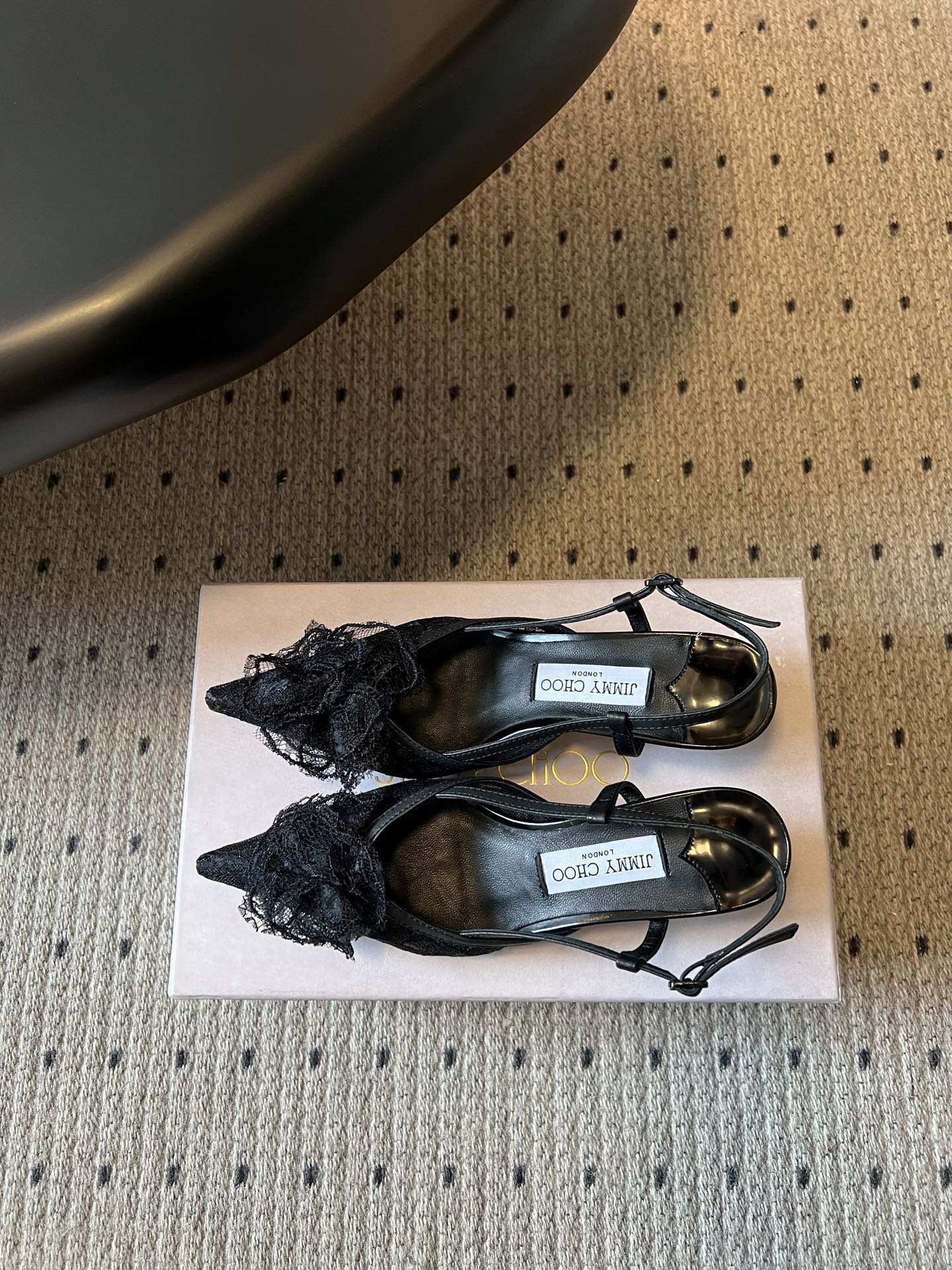 JIMMY CHOO 26S HEELED SLINGSBACKS 50 MM IN BLACK LACE AND CALFSKIN