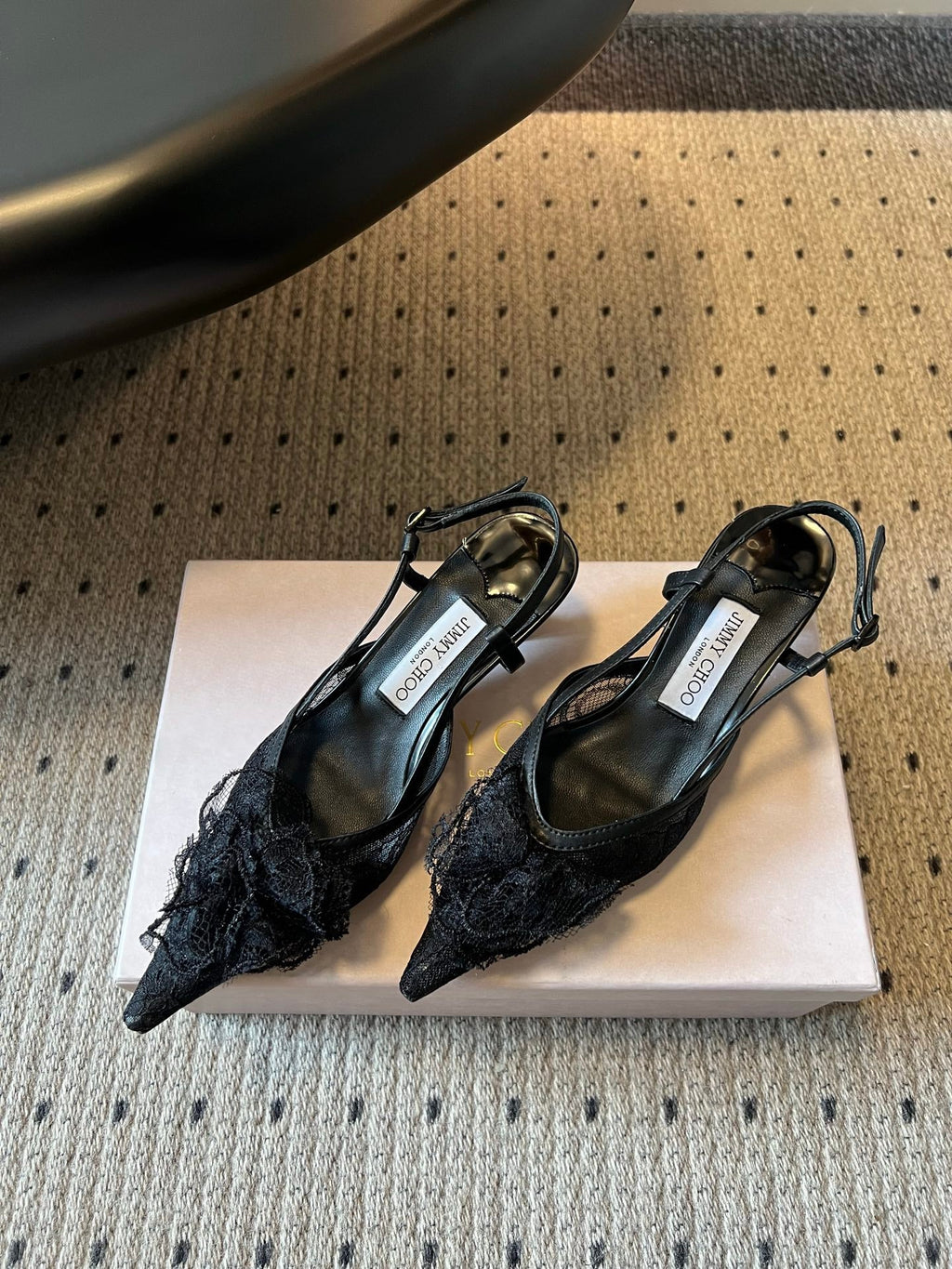 JIMMY CHOO 26S HEELED SLINGSBACKS 50 MM IN BLACK LACE AND CALFSKIN