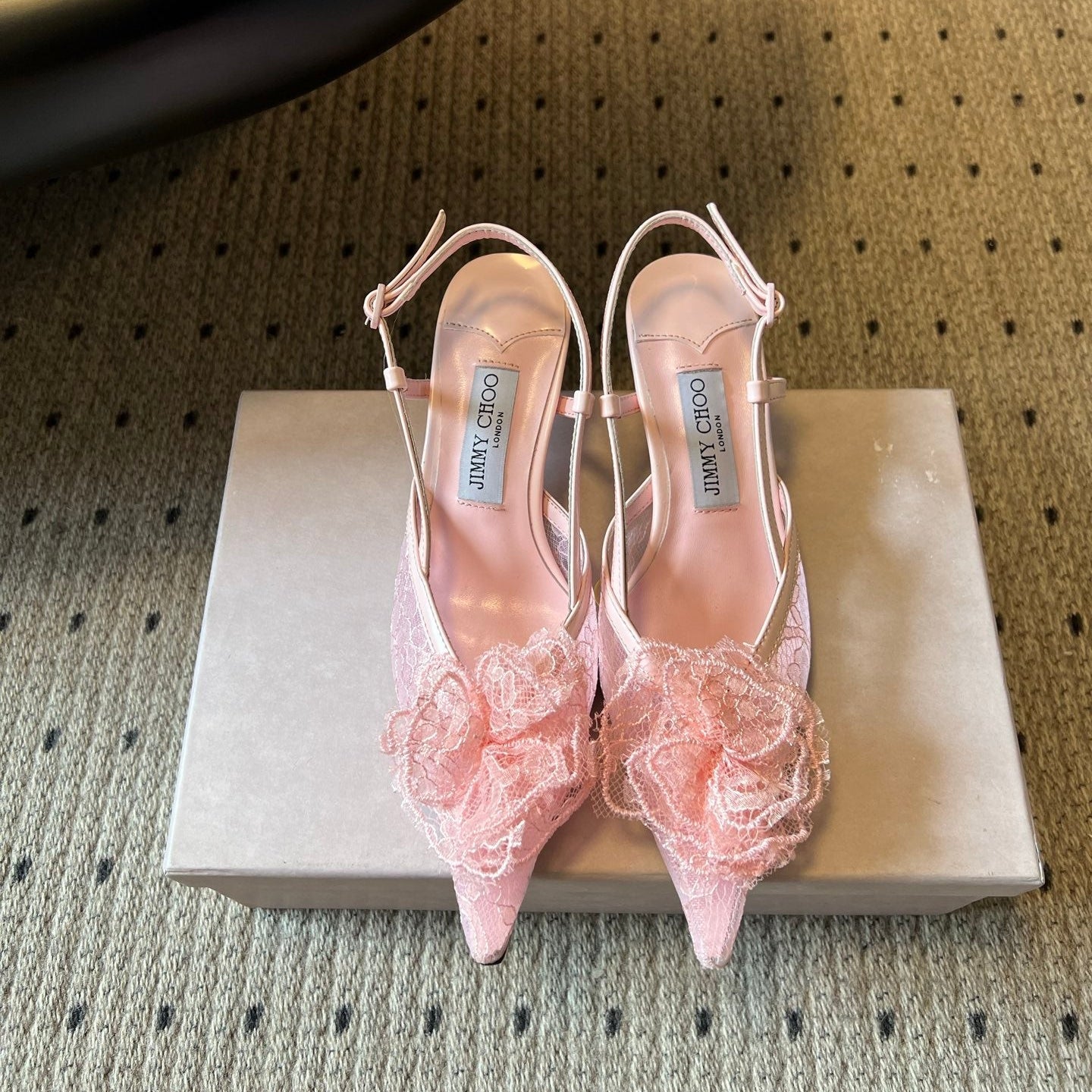 JIMMY CHOO 26S HEELED SLINGSBACKS 50 MM IN BALLET PINK LACE AND CALFSKIN