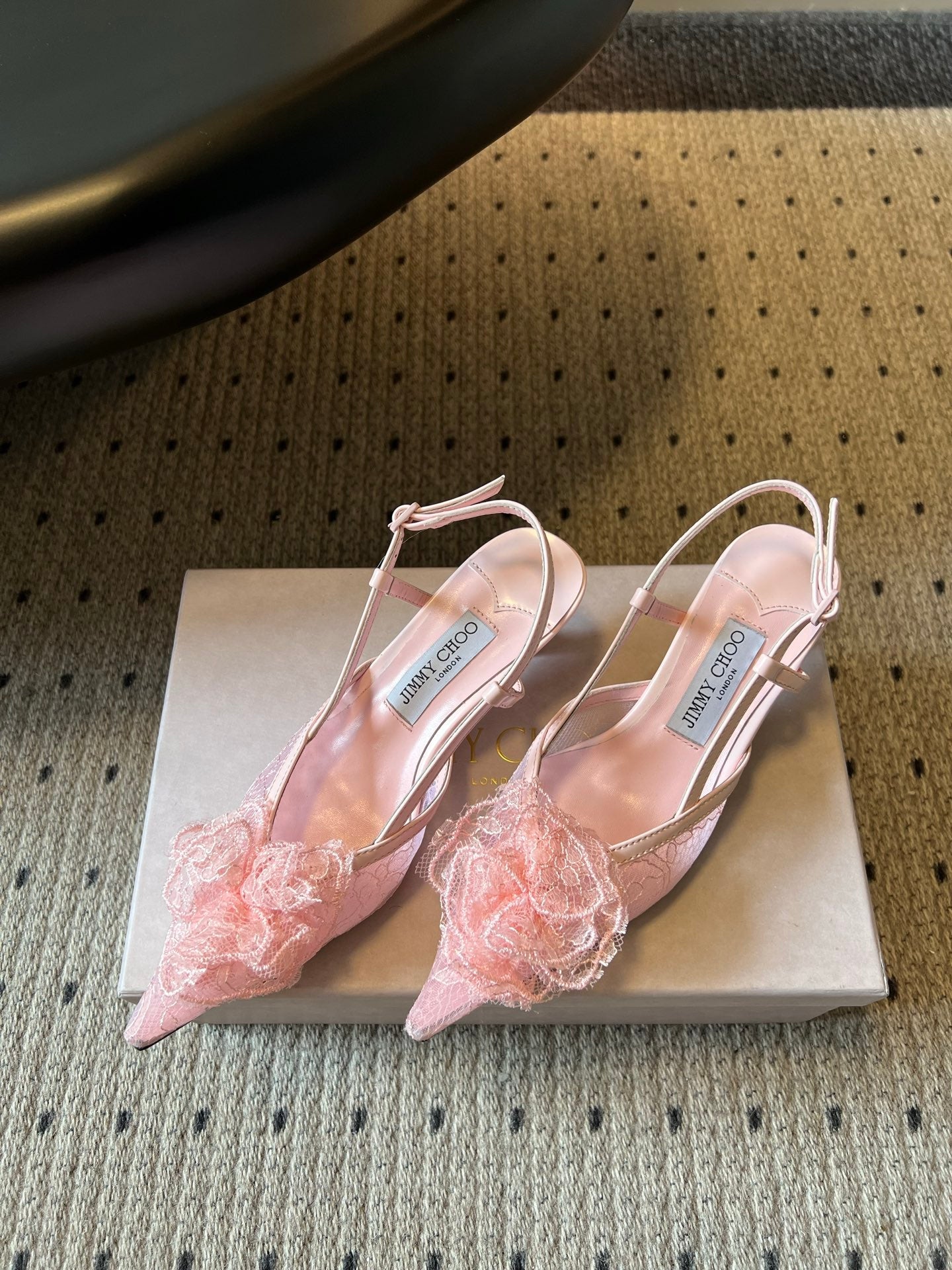 JIMMY CHOO 26S HEELED SLINGSBACKS 50 MM IN BALLET PINK LACE AND CALFSKIN