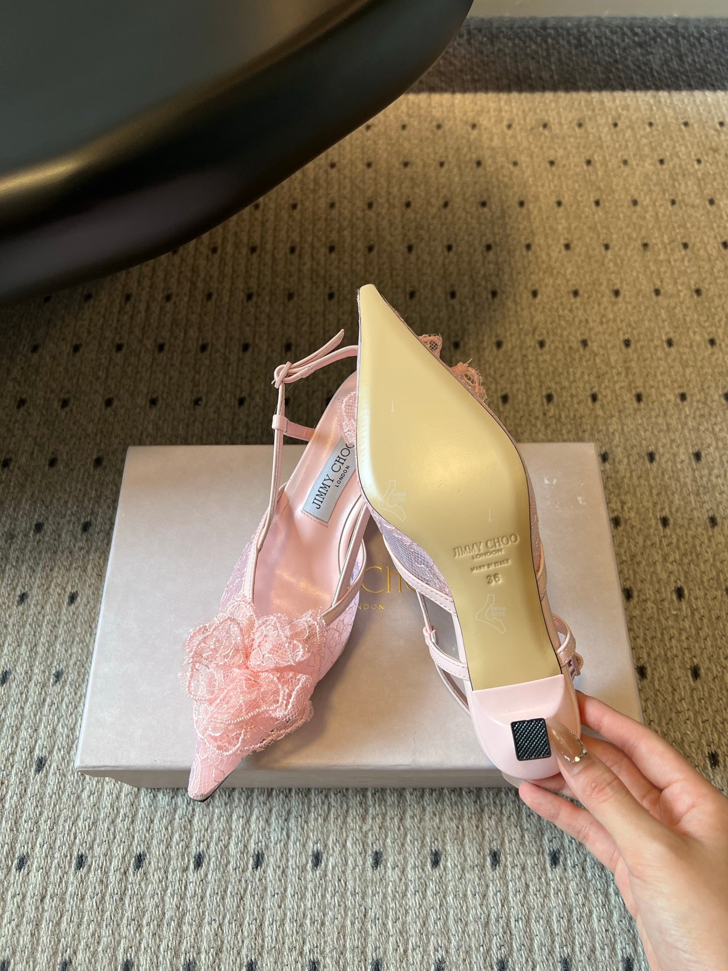 JIMMY CHOO 26S HEELED SLINGSBACKS 50 MM IN BALLET PINK LACE AND CALFSKIN