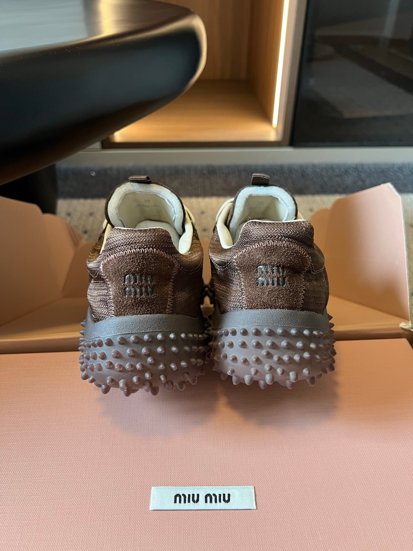 MIUMIU 26S SNEAKERS IN DARK BROWN SUEDE