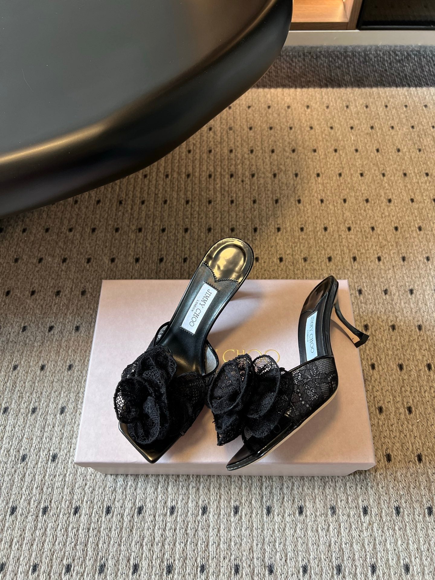 JIMMY CHOO 26S HIGH-HEEL SANDALS 70 MM IN BLACK LACE AND CALFSKIN